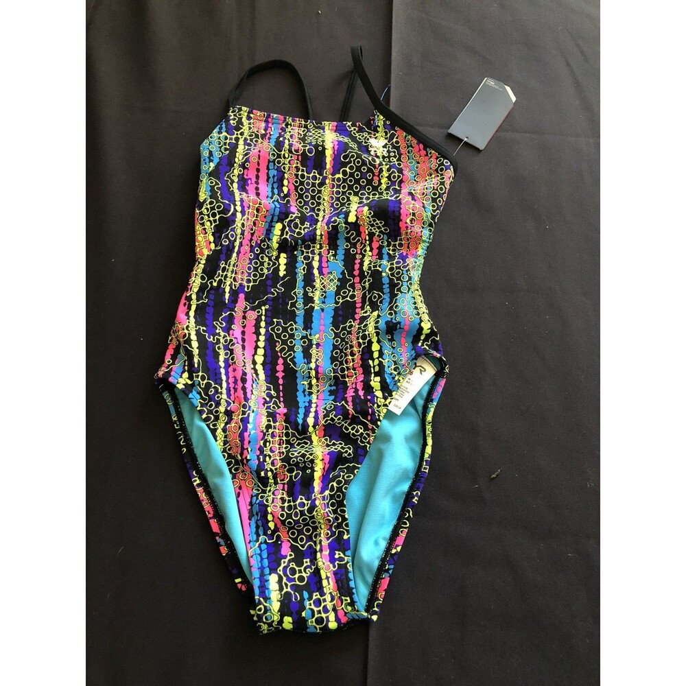 TYR Hiromi Cutoutfit One Piece Swimsuit Open Back Black Pink Colorful 26/XS